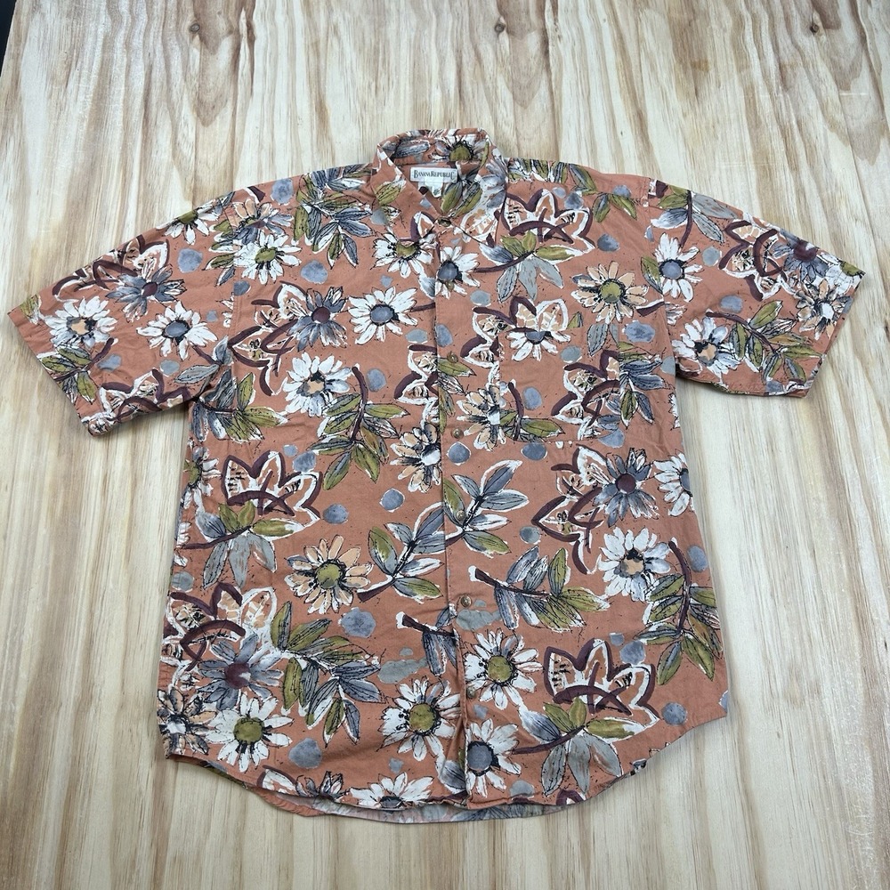 Rare Vintage 90s Banana Republic Men's Colorful Floral Short Sleeve Shirt Large